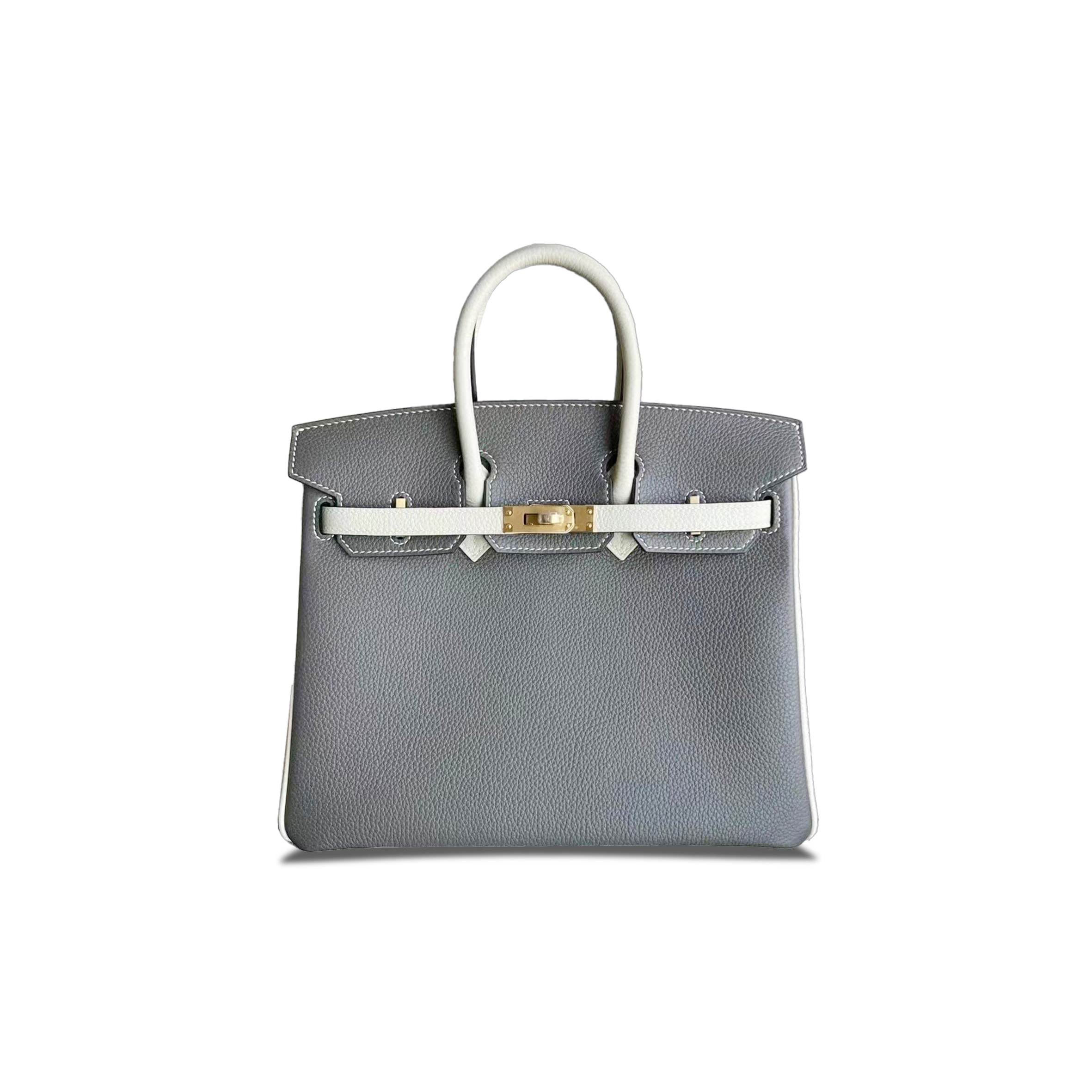 HERMES MASTER BIRKIN 30 TOGO LEATHER PEWTER GREY AND MILKSHAKE WHITE GOLD BUCKLE BAG 3587780418 (30*23*15cm)